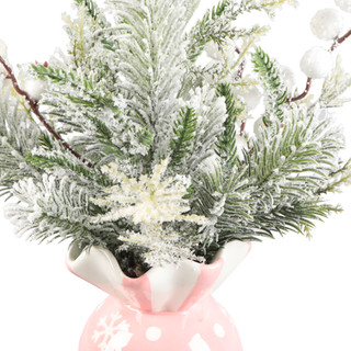 Thumbnail 2: FLORA BUNDA 13" Snowy Flocked Evergreen Arrangement with Frosted Berries 