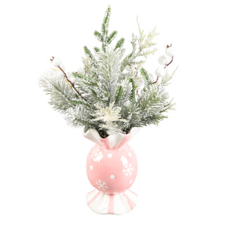 Thumbnail 1: FLORA BUNDA 13" Snowy Flocked Evergreen Arrangement with Frosted Berries 