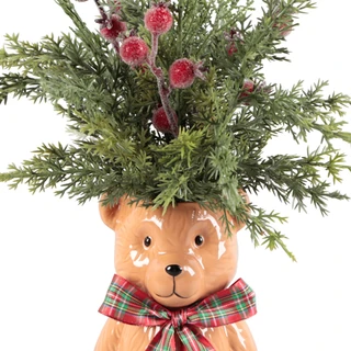 Thumbnail 2: FLORA BUNDA 14.5" Real Pine Arrangement with Cherries in Ceramic Vase 