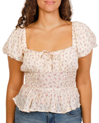 Thumbnail 1: Trixxi Juniors Short Sleeve Floral Print Top 