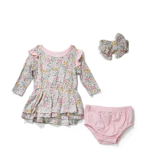 Thumbnail 1: MILKBERRY Baby Girl 3 Pc Long Sleeve Floral Dress 