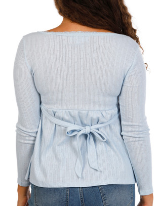 Thumbnail 2: Madden Girl Juniors Long Sleeve Lace Trim Babydoll Top 