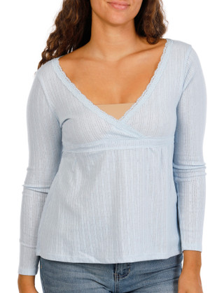 Thumbnail 1: Madden Girl Juniors Long Sleeve Lace Trim Babydoll Top 