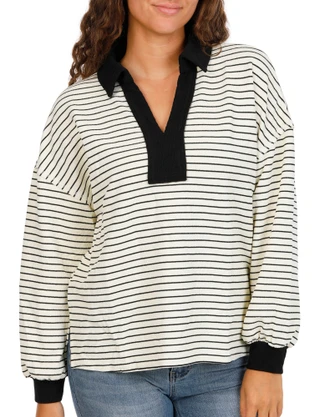 Thumbnail 1: J.O.A Juniors Long Sleeve Split Neck Top 