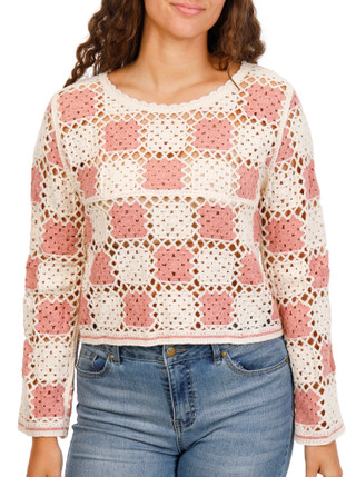 Thumbnail 1: REBELLION Juniors Long Sleeve Crochet Top 