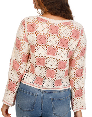 Thumbnail 3: REBELLION Juniors Long Sleeve Crochet Top 