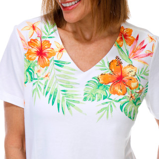 Thumbnail 2: Coral Bay Petite V-Neck Tropical Bling Tee 