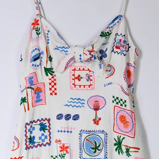 Thumbnail 2: MONTEAU Juniors Tropical Bow Tie Linen Midi Dress 