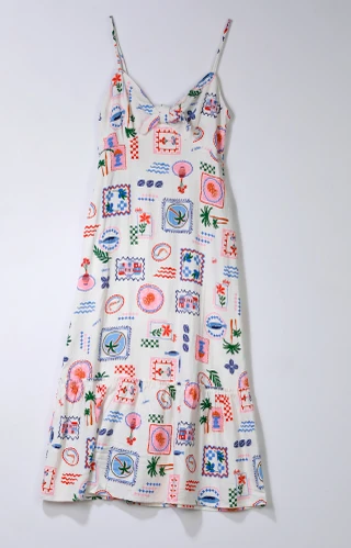Thumbnail 1: MONTEAU Juniors Tropical Bow Tie Linen Midi Dress 
