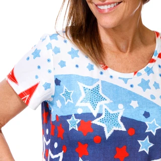 Thumbnail 2: ONE WORLD Petite Americana Swirl and Stars Top 