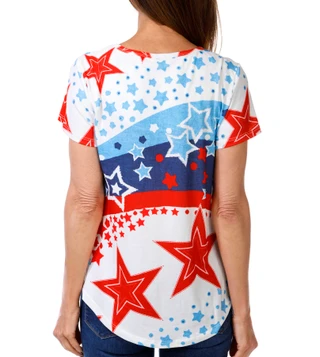 Thumbnail 4: ONE WORLD Petite Americana Swirl and Stars Top 