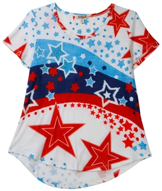 Thumbnail 5: ONE WORLD Petite Americana Swirl and Stars Top 