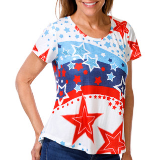Thumbnail 1: ONE WORLD Petite Americana Swirl and Stars Top 