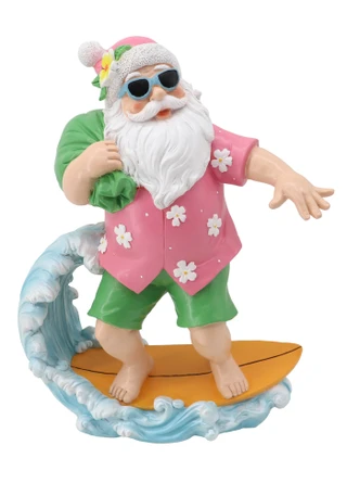 Thumbnail 1: Magical Season 12" Polyresin Surfing Santa Claus 