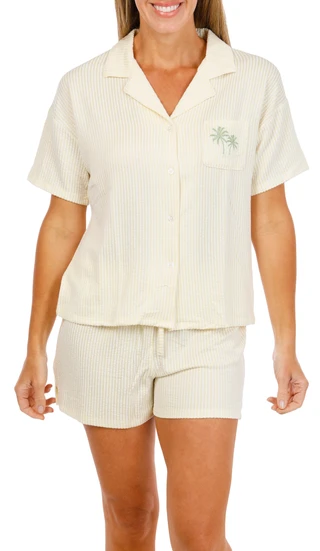 Thumbnail 1: JACLYN Women's Seersucker Cherry Blossoms Sleep Set 