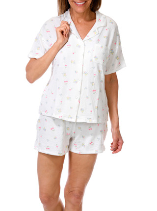 Thumbnail 3: JACLYN Women's Seersucker Cherry Blossoms Sleep Set 