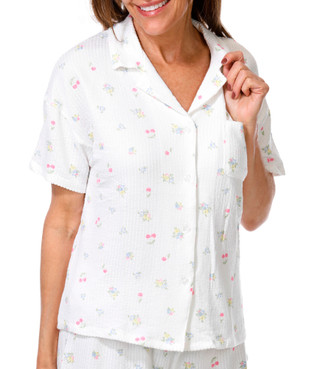 Thumbnail 13: JACLYN Women's Seersucker Cherry Blossoms Sleep Set 