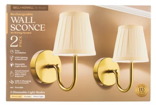 Thumbnail 1: Bell + Howell 2 Pk Rechargeable LED Pleated Wall Sconces 