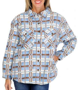 Thumbnail 1: Enlighten Women's Long Sleeve Button Down 4 Pocket Sherpa Shacket 