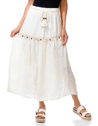 Thumbnail 1: Ana & Rose Women's Rope Belt Shell Charm Trim Maxi Skirt 