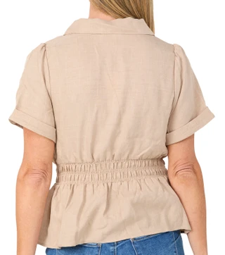 Thumbnail 2: Status by Chenault Women's Smocked Waist Cuff Sleeve Top 