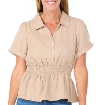 Thumbnail 1: Status by Chenault Women's Smocked Waist Cuff Sleeve Top 