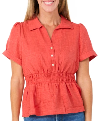 Thumbnail 1: Status by Chenault Women's Smocked Waist Cuff Sleeve Top 
