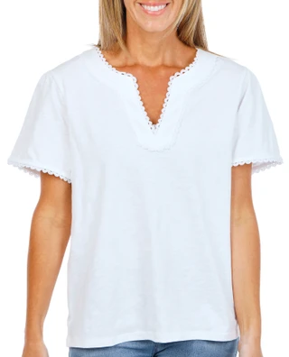 Thumbnail 1: Lands' End Women's Split Neck Trimmed Top 