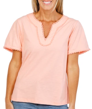 Thumbnail 1: Lands' End Women's Split Neck Trimmed Top 
