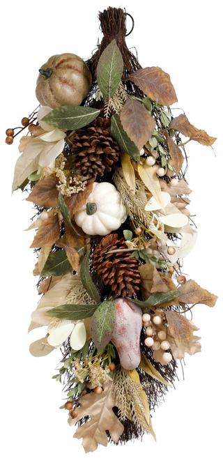 Thumbnail 1: Supreme Silk 28 In Heirloom Harvest Pumpkin Teardrop Wreath 