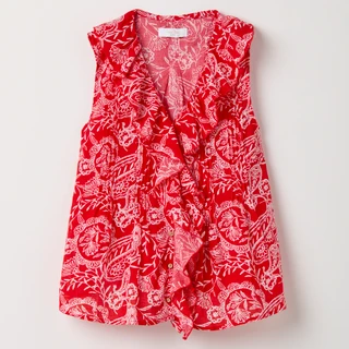 Thumbnail 1: Coral Bay Women's Sleeveless Voile Ruffle Print Top 