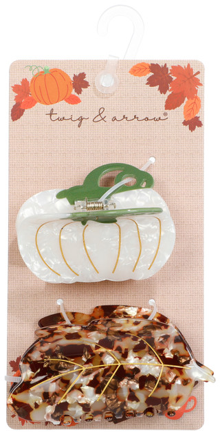 Thumbnail 1: TWIG & ARROW 2 Pc Tortoise Pumpkin Leaf Claw Clips 