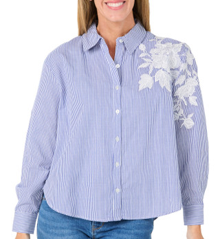 Thumbnail 1: BADGLEY MISCHKA Women's Embroidered Long Sleeve Button Down Shirt 