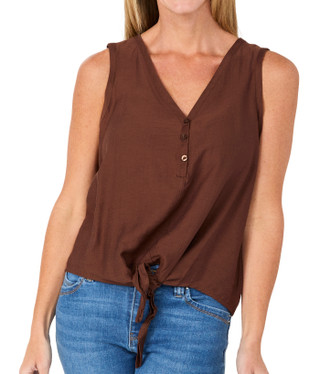 Thumbnail 1: Kaktus Couture Petite Sleeveless Henley Tie Front Top 