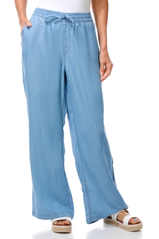 Thumbnail 1: Lands End Women's Drawstring Wide Leg Denim Pants 