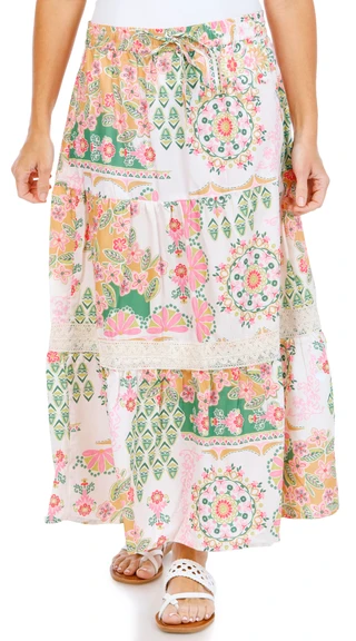 Thumbnail 1: Cupio Blush Women's Printed Tiered Maxi Skirt 