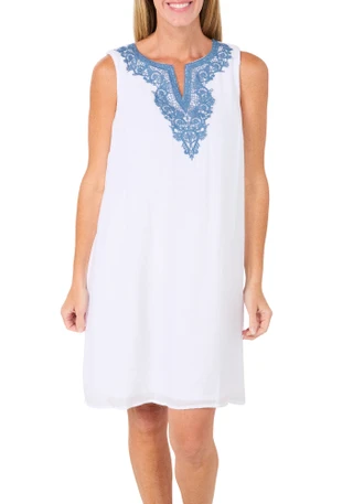Thumbnail 1: HARPER 241 Women's Short Sleeve Embroidered Split Neck Dress 