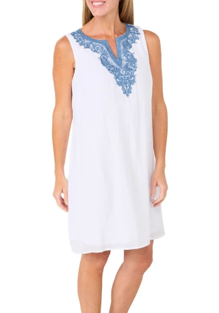 Thumbnail 3: HARPER 241 Women's Short Sleeve Embroidered Split Neck Dress 