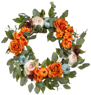 Thumbnail 1: Brighten the Season Harvest Floral Pumpkin Wreath  