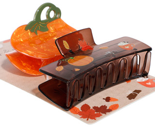 Thumbnail 2: TWIG & ARROW 2 Pc Harvest Pumpkin Icon Claw Clips  