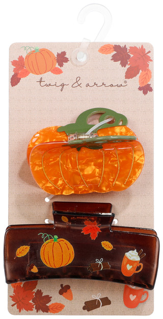 Thumbnail 1: TWIG & ARROW 2 Pc Harvest Pumpkin Icon Claw Clips  