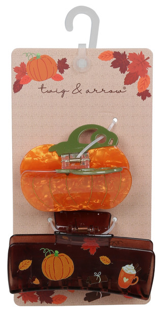 Thumbnail 1: TWIG & ARROW 2 Pc Harvest Pumpkin Icon Claw Clips  