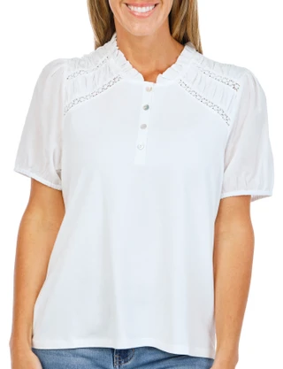 Thumbnail 1: Draper James Women's Mixed Slub Voile Half-Sleeve Placket Top 