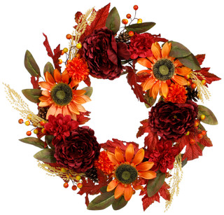 Thumbnail 1: Brighten the Season Harvest Pumpkin Sunflower Wreath  