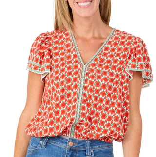 Thumbnail 1: MAX STUDIO Women's Printed V-Neck Blouse 