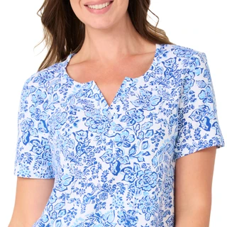 Thumbnail 2: Coral Bay Women's Short Sleeve Split Neck Print Top 