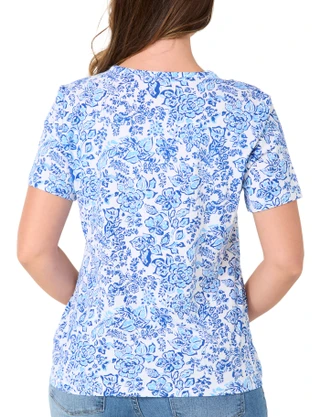 Thumbnail 3: Coral Bay Women's Short Sleeve Split Neck Print Top 