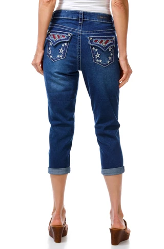 Thumbnail 1: Copper Flash Women's Cuffed Bling Back Jean Capris 
