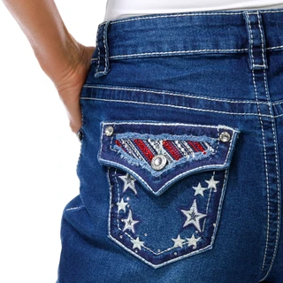 Thumbnail 3: Copper Flash Women's Cuffed Bling Back Jean Capris 