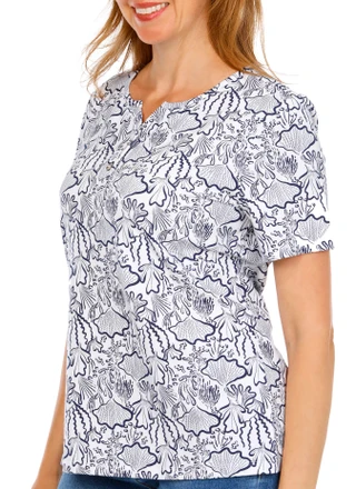 Thumbnail 3: Coral Bay Women's Henley Toggle Under The Sea Print Top 